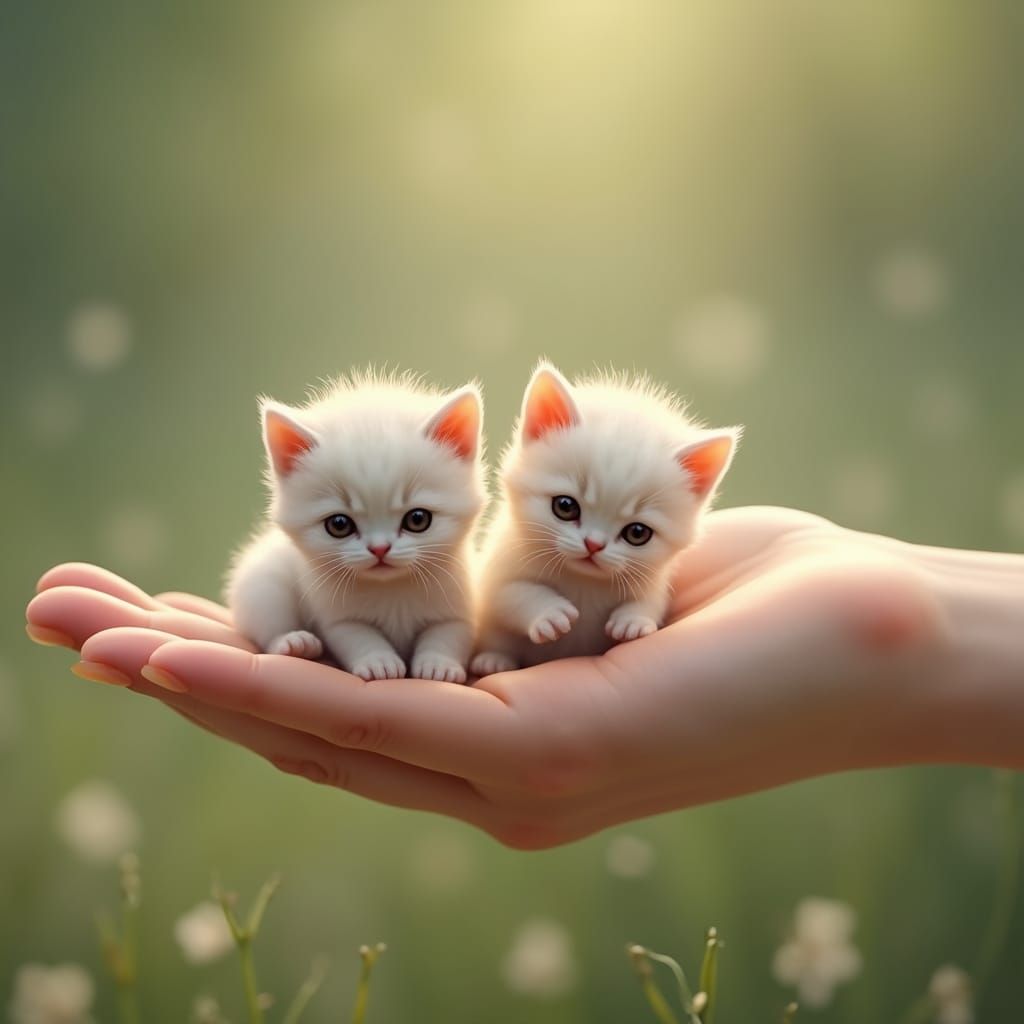 Tiny Kittens Cradled in Hand: Fantasy Concept Art