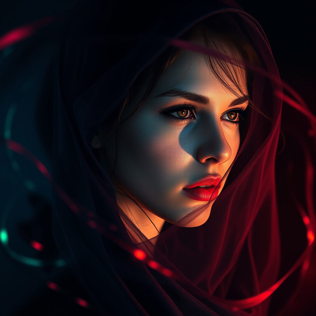 Enigmatic Woman Portrait in Cinematic Art Nouveau Style