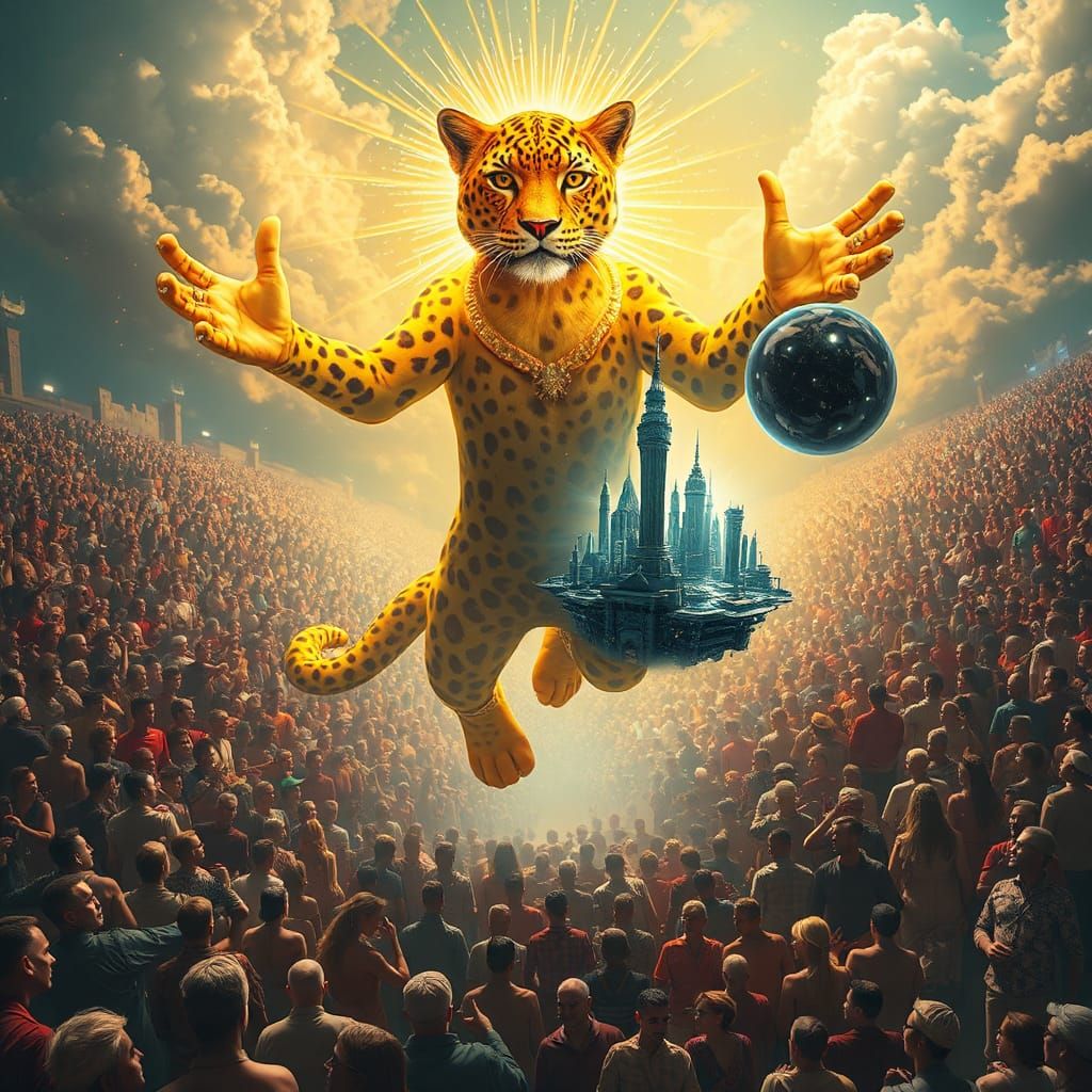 Leopard Man Holding Cities of Time