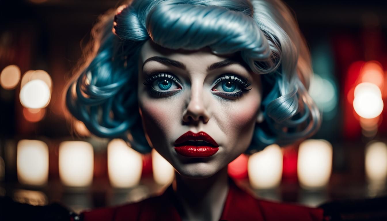 Femme Fatale Bobblehead Portrait in Dark Bar