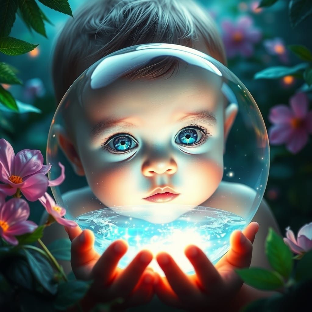 Cherubic Baby in a Magical, Glowing Realm
