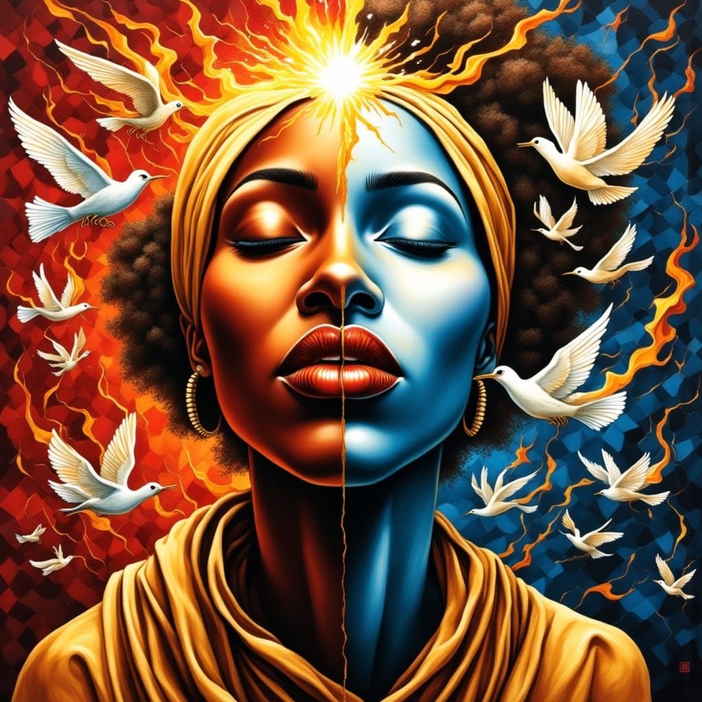 Divided Emotion: Impasto Portrait of an African American Wom...