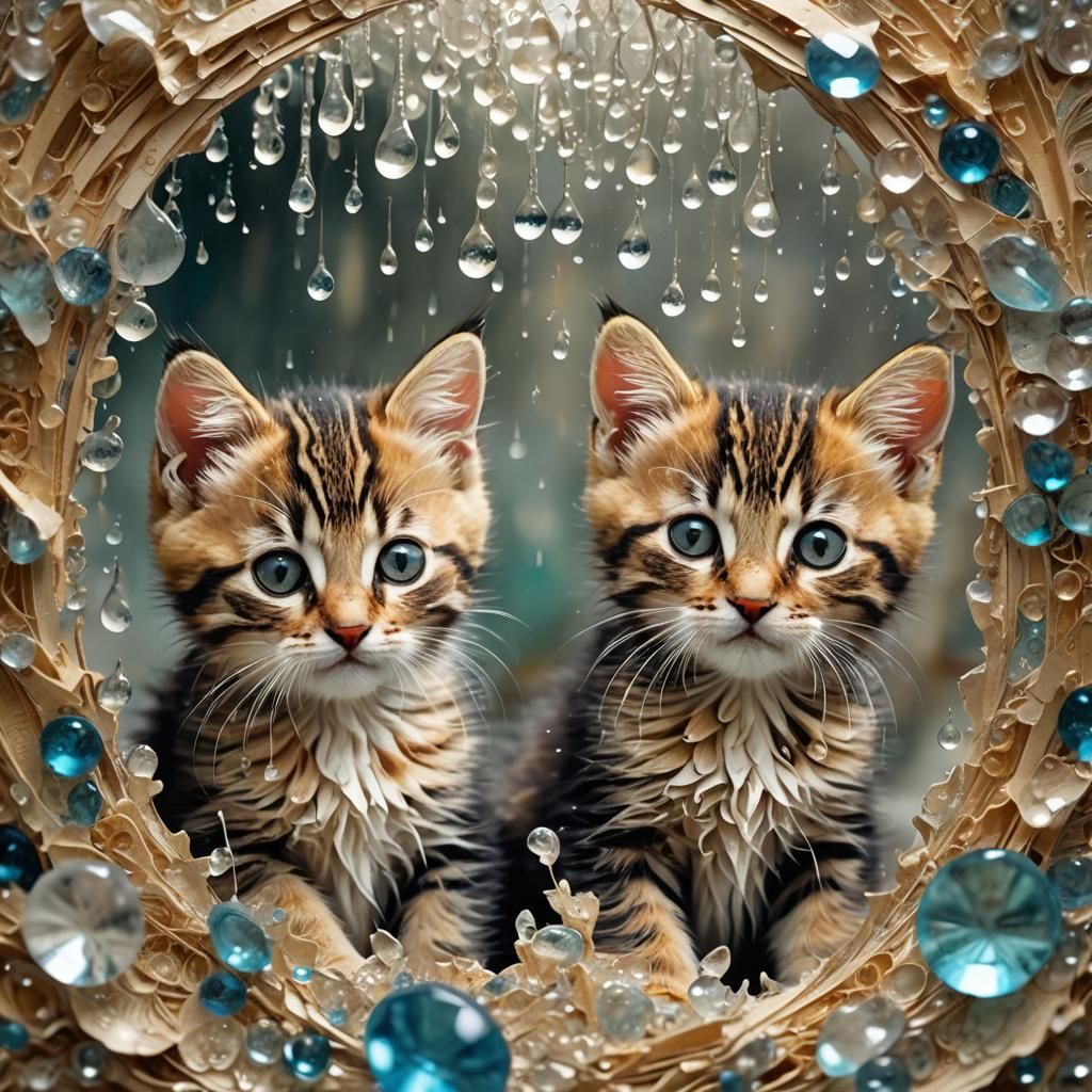 Kittens and Cats Double Exposure in Vintage Mail Art