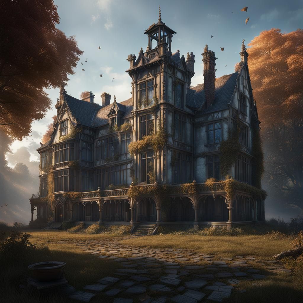 Derelict Elizabethan Manor House: Detailed Matte Painting