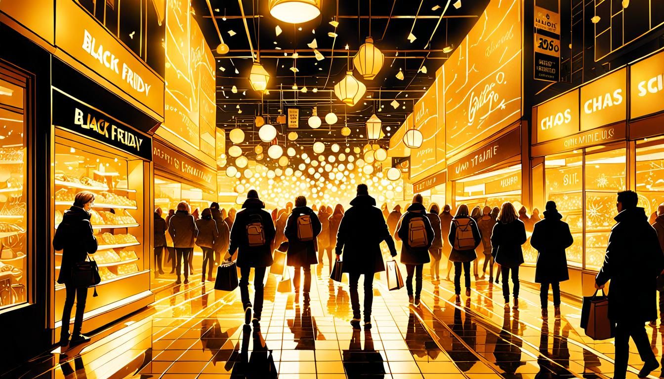Black Friday Chaos Under Golden Lights