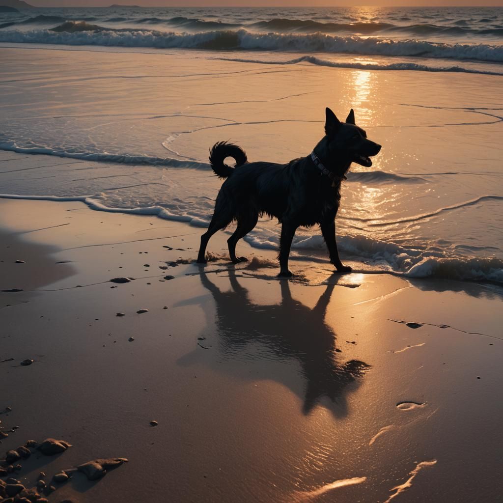 Dog Silhouette at Sunset: Detailed Matte Painting