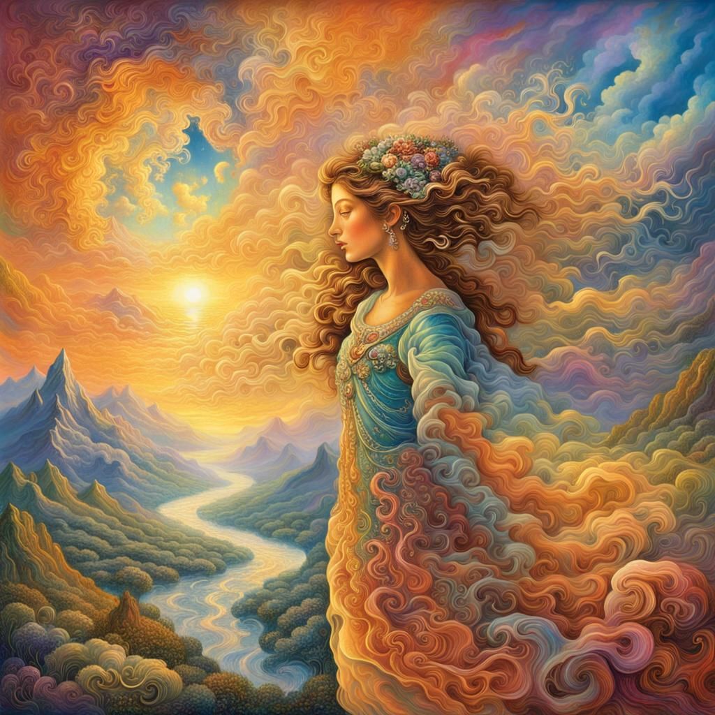 Surreal Woman in Cloudscape: Ethereal Fantasy Art