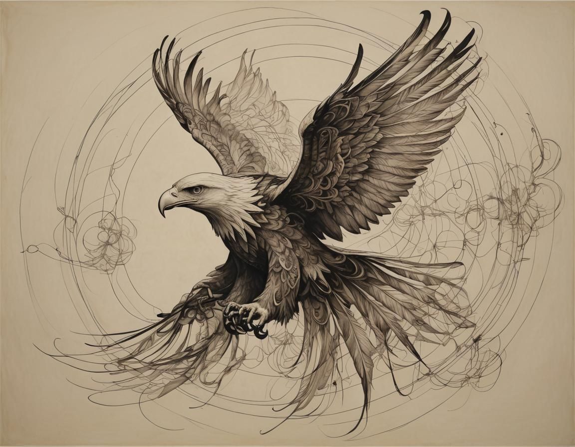 Abstract Eagle in Flight with Curvilinear Lines