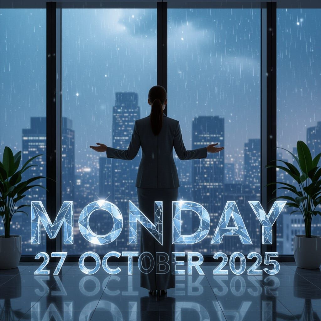 Professional Woman in Office Facing Floating Date and Crysta...