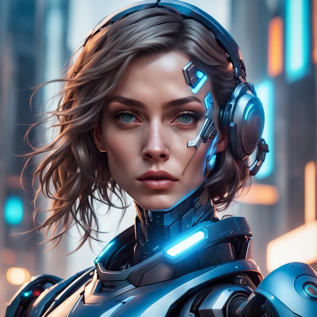 Futuristic Robot Police Woman Portrait in Unreal Engine