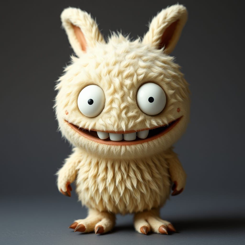 Cute Furry Monster with Rabbit Ears