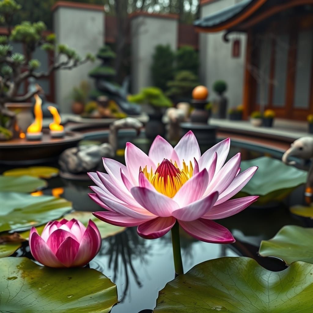 Serene Lotus Flower in Zen Garden Photography