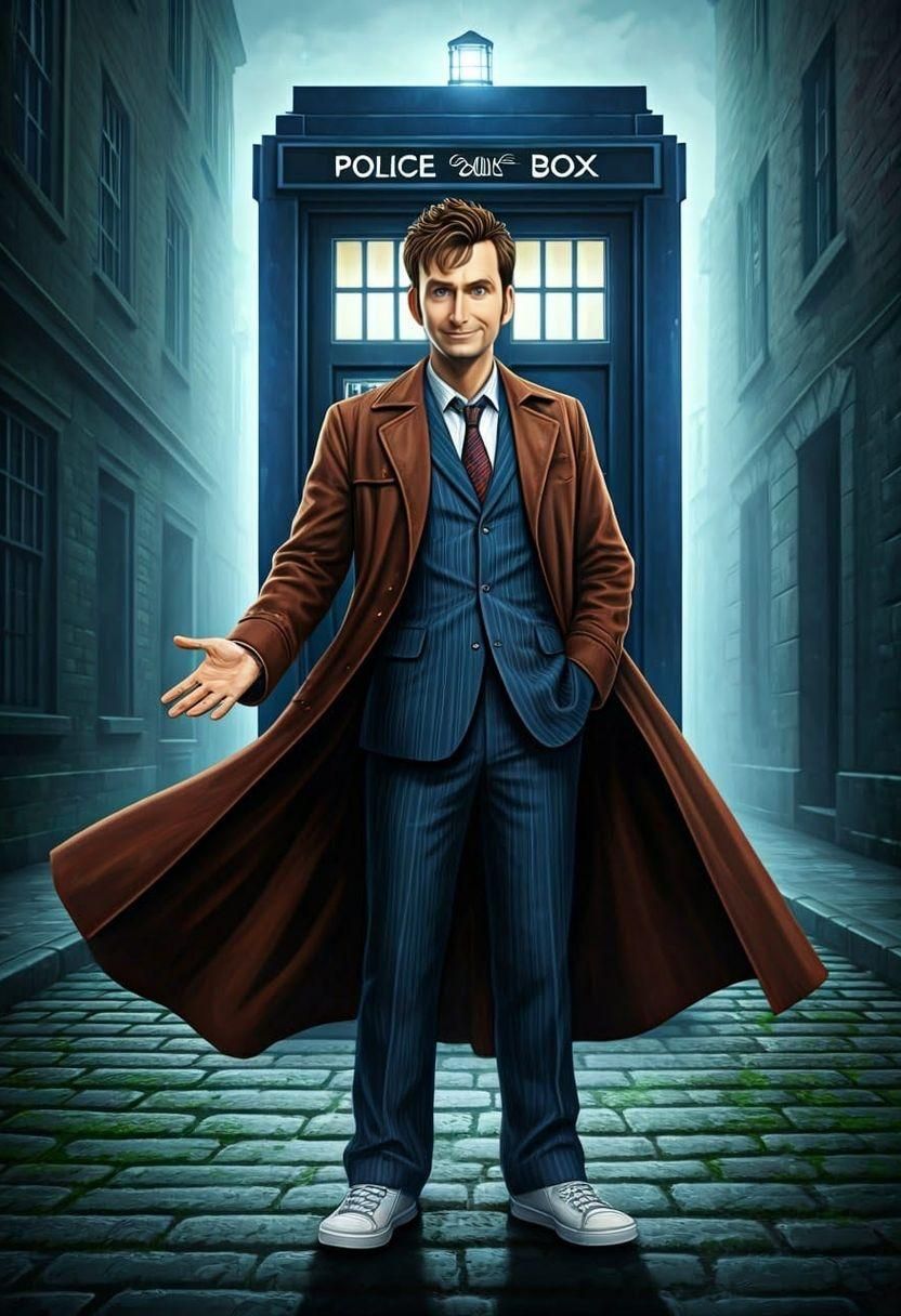 Tenth Doctor in Azure Suit Before TARDIS