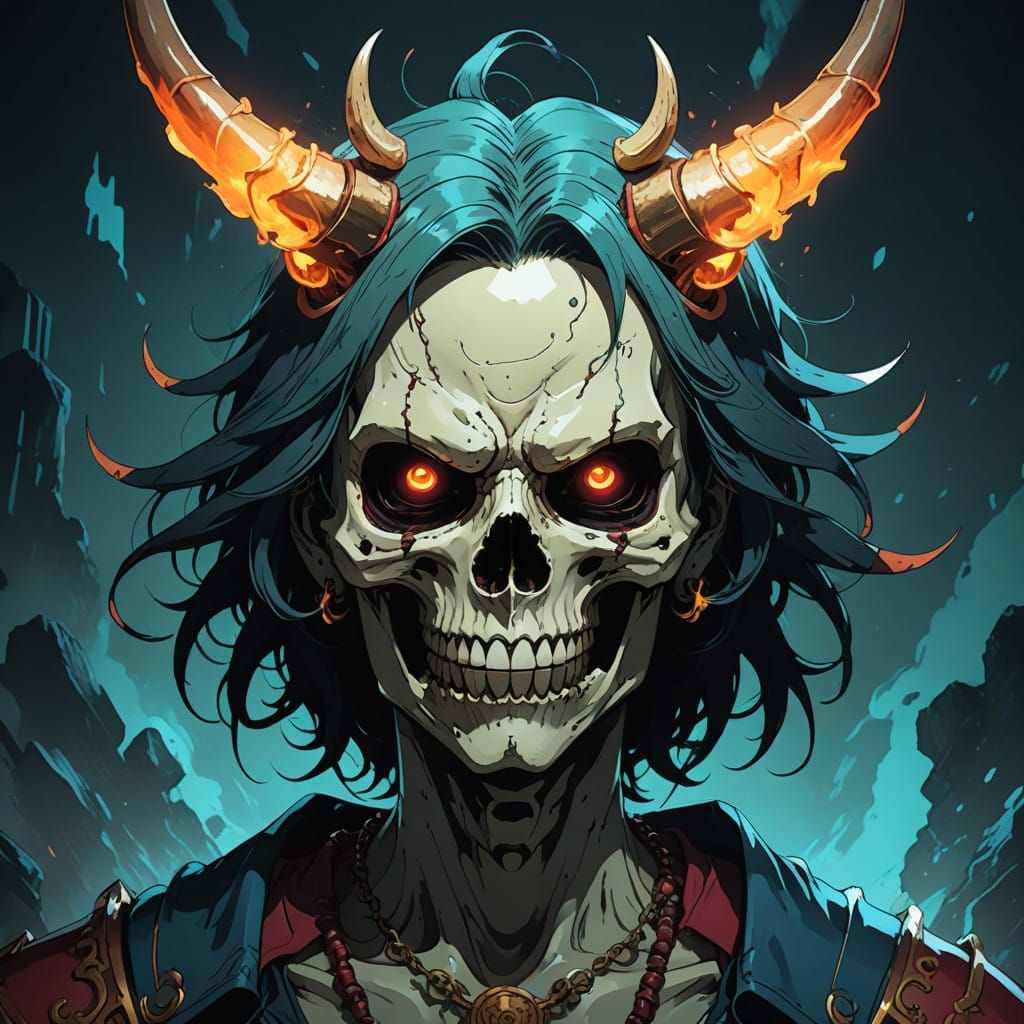 Ethereal Female Devil with Jagged Horns in Dynamic Anime Sty...