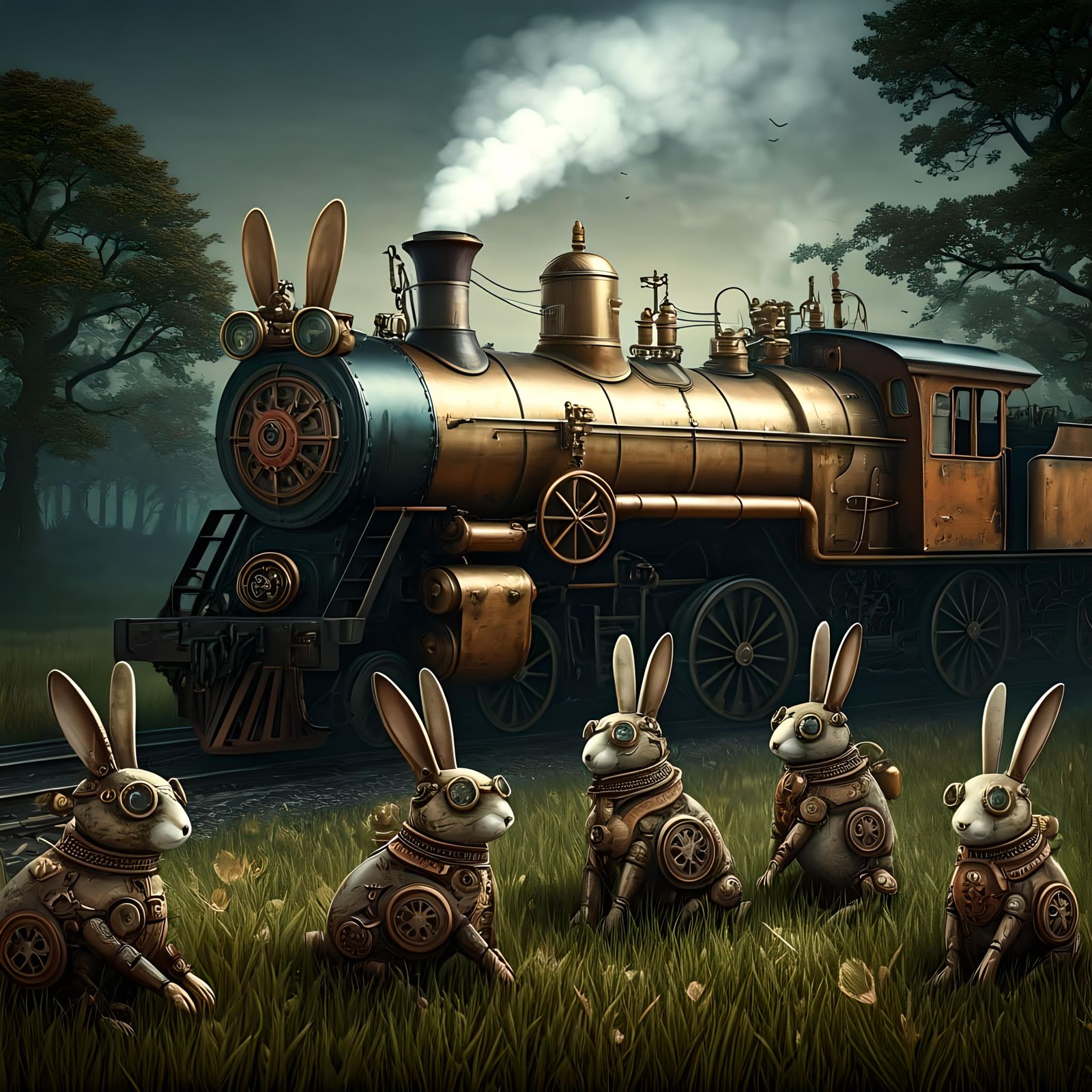 Steampunk Bunnies in a Mechanical Field