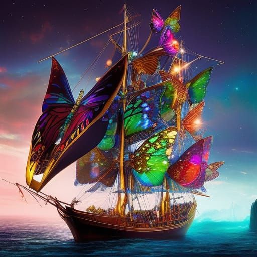 Enchanted Butterfly Pirate Ship Masterpiece