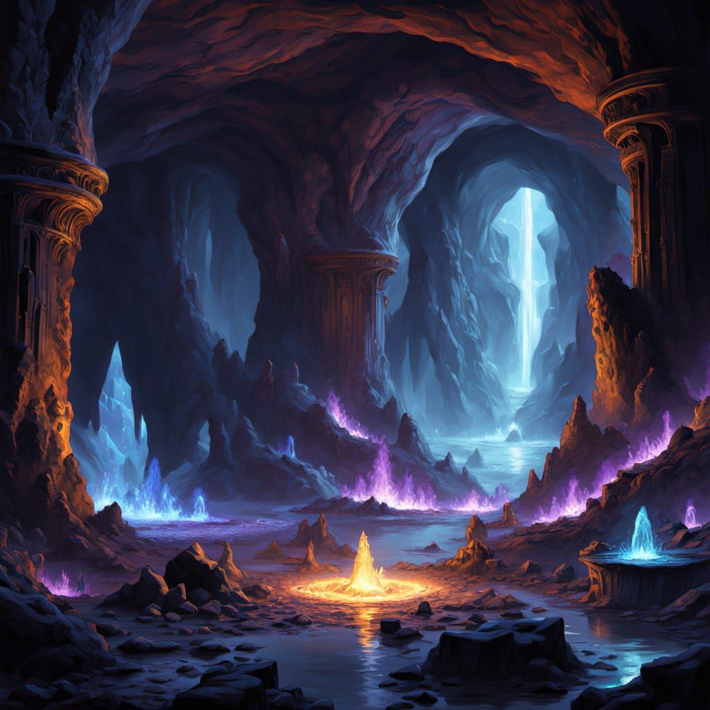 Mythical Forge in Crystal Cavern with Cosmic Magic