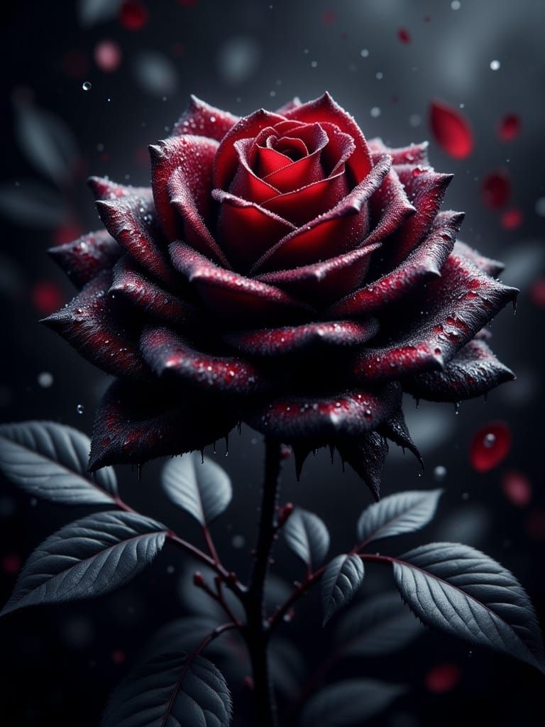 Black Galaxy Rose with Shimmering Dew Drops