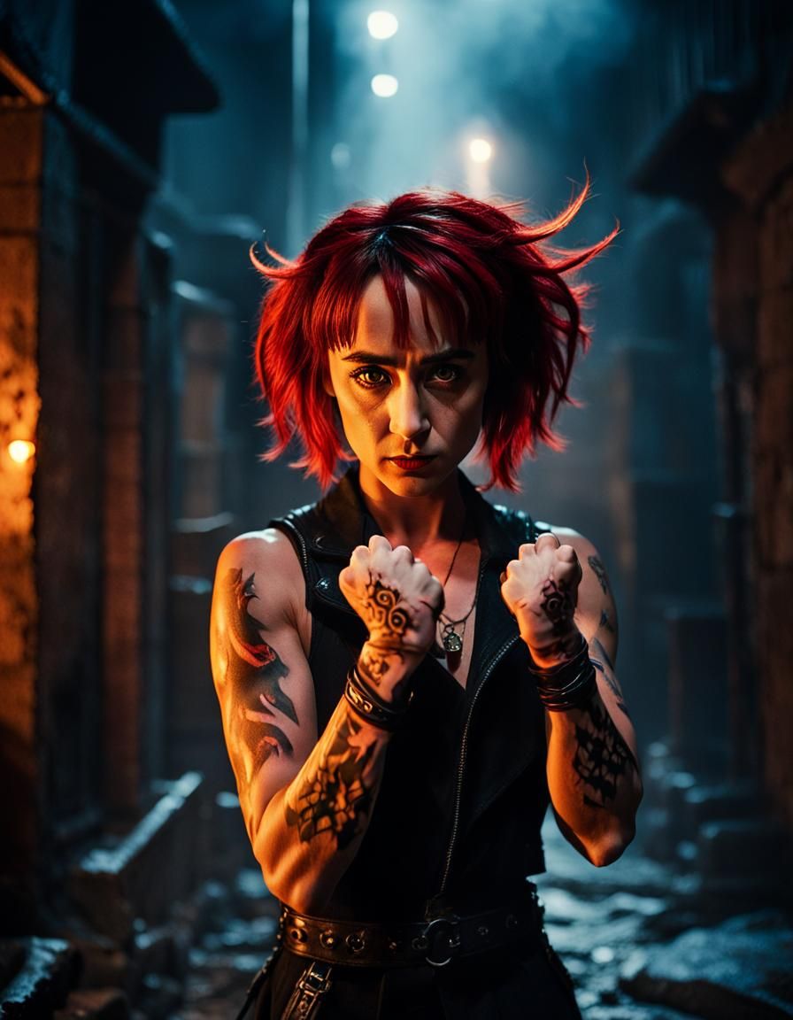 Satana Hellstrom in Dark Alleyway, Comic Book Art