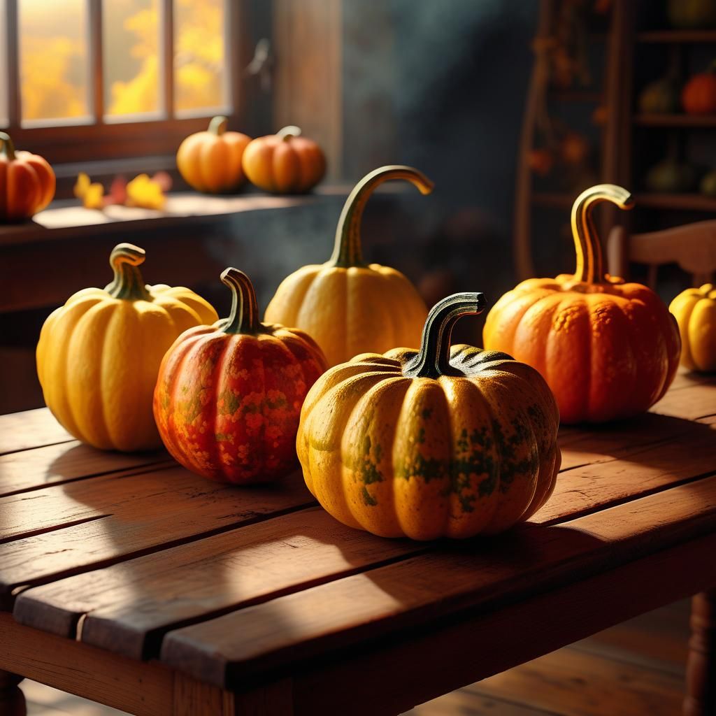 Colorful Gourds in Warm Autumnal Light