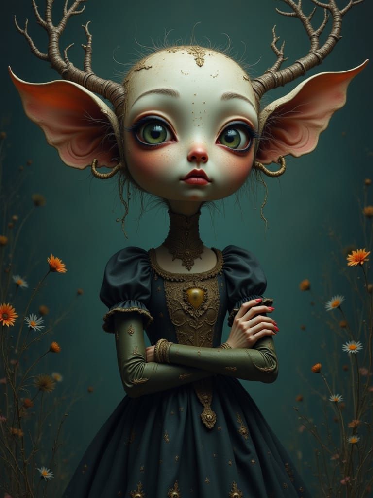 Baroque Quirky Rabbit Pondering in Midnight Dreary