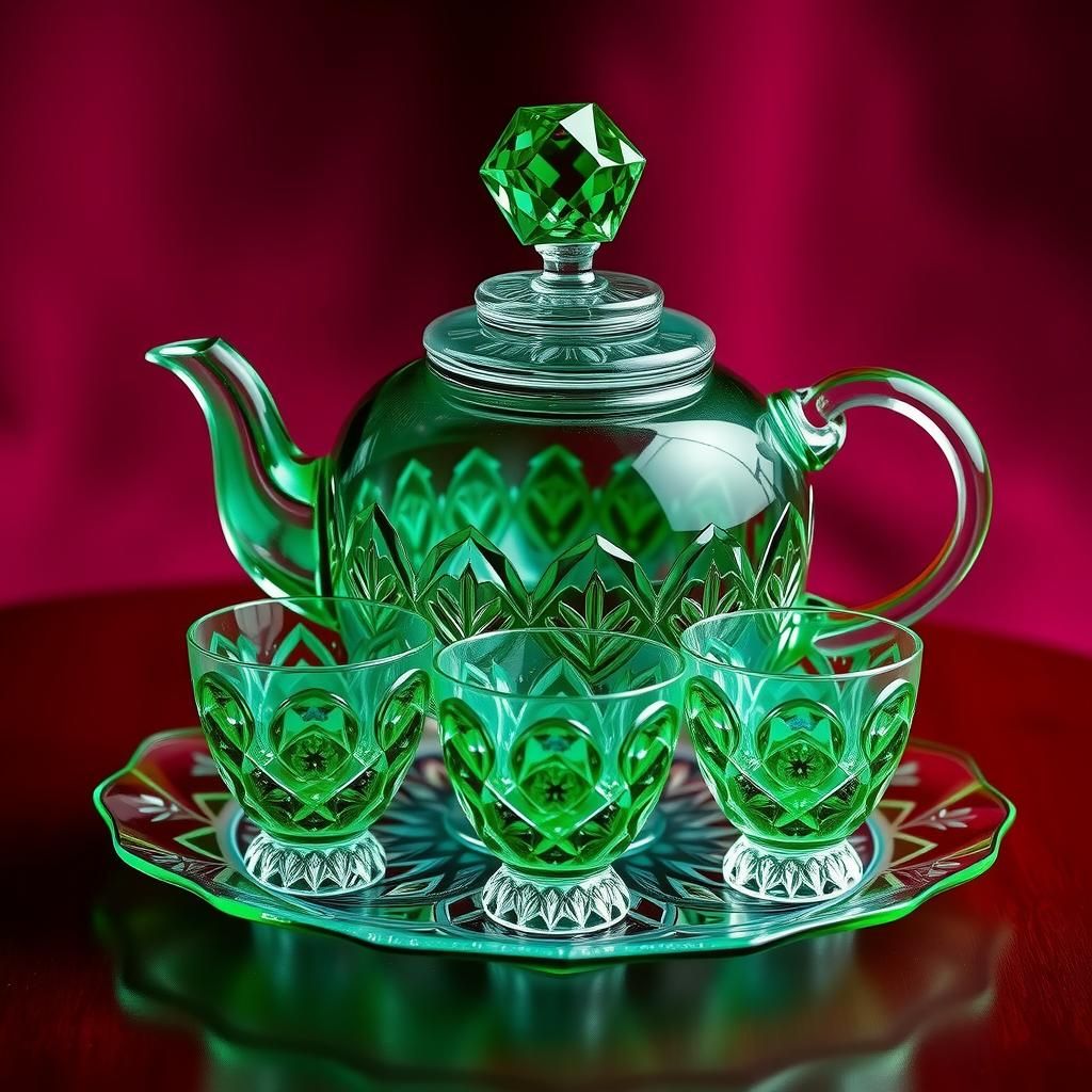 Emerald Cut Glass Tea Set: Opulent Faceted Design