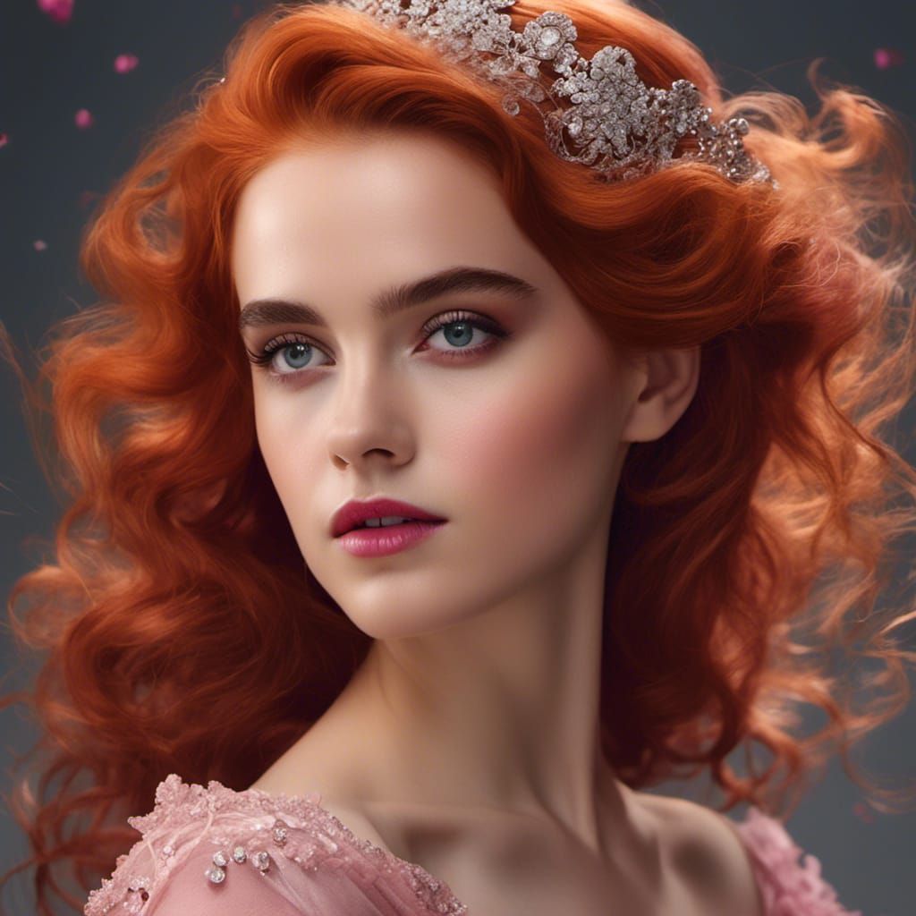 Emma Watson Look-Alike in Pink Gown, Hyperreal Portrait