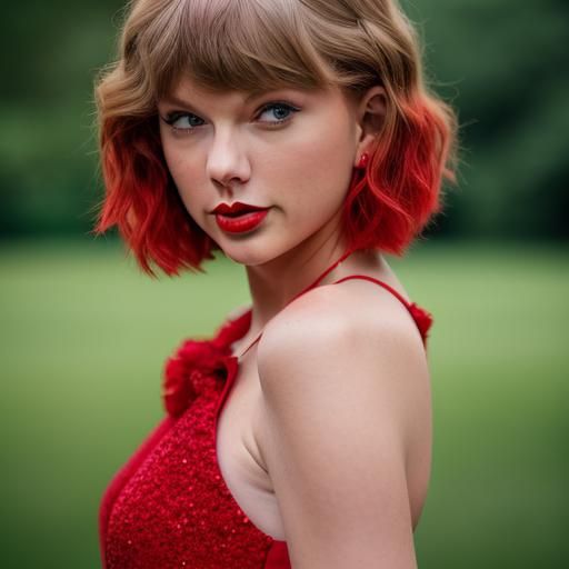 Red-Themed Portrait with Bokeh and Natural Lighting