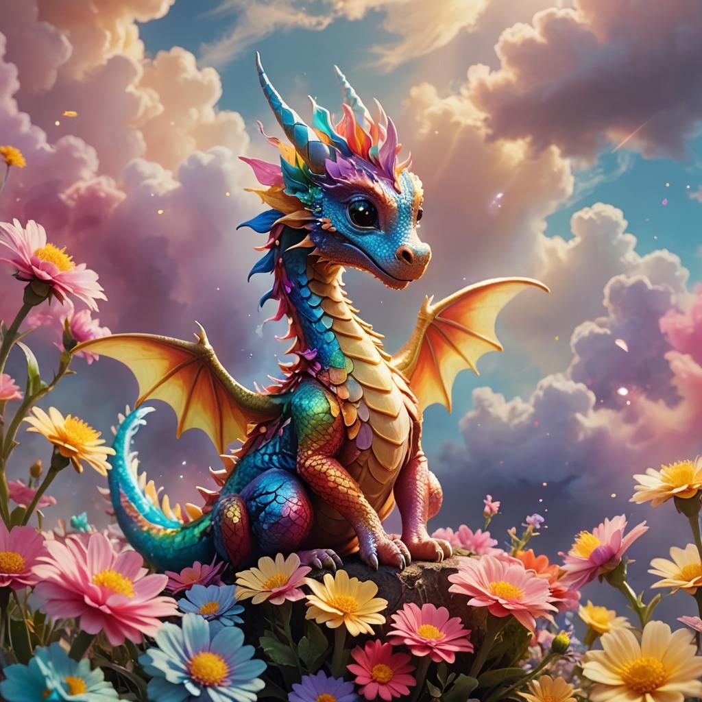 Vibrant Fairydragon Sits on Flower in Whimsical 35mm Film Ae...