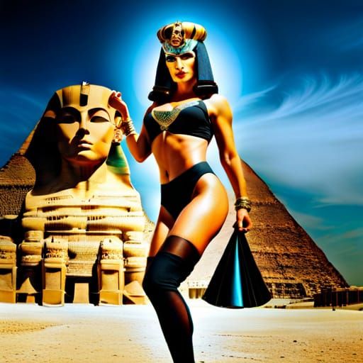 fitness influencer (((Actress Elizabeth Taylor in her roll as Cleopatra queen of  Egyptian))), wearing tutanchamun mask,...