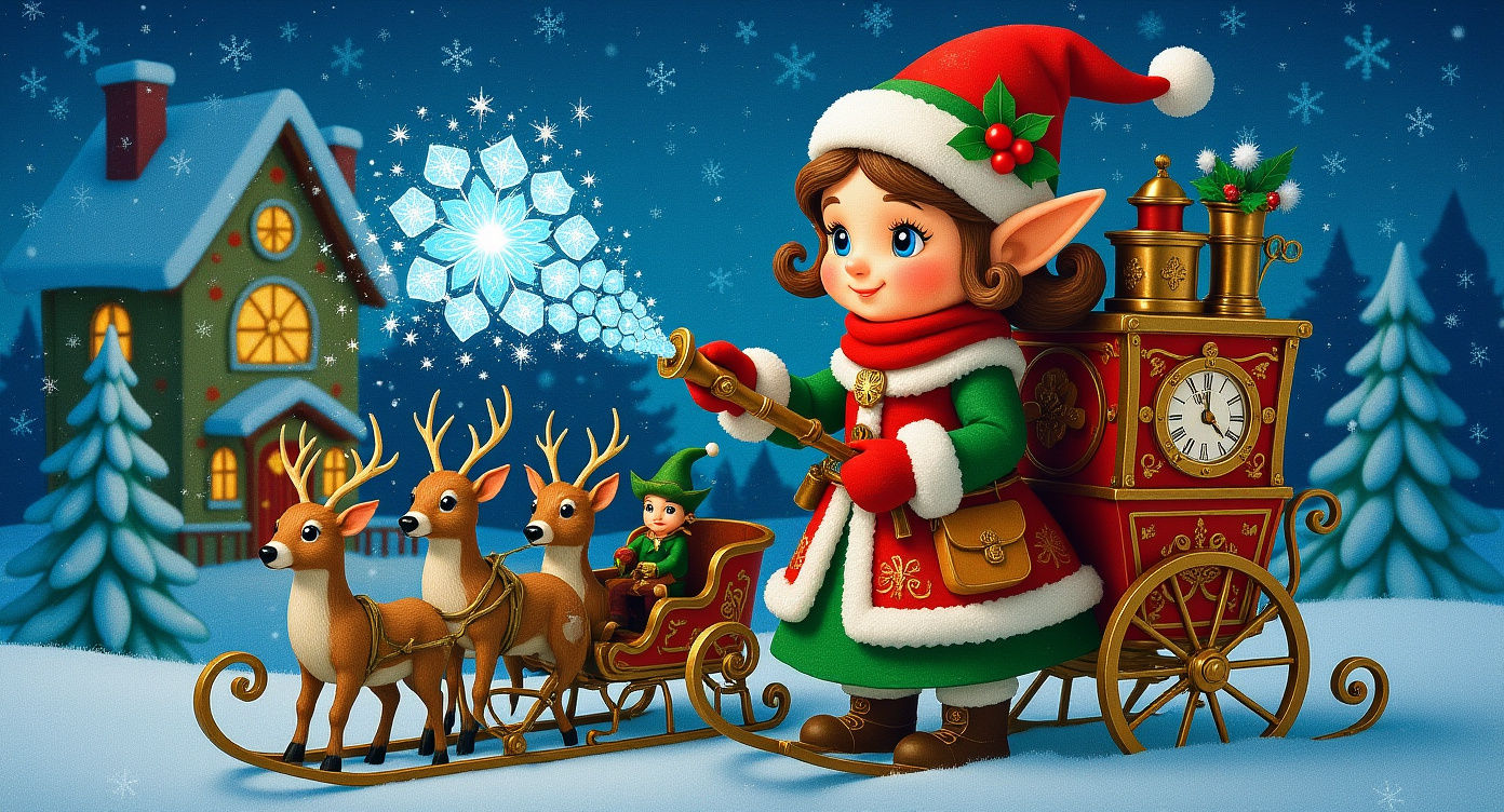 Steampunk Elf in Whimsical Christmas Scenery