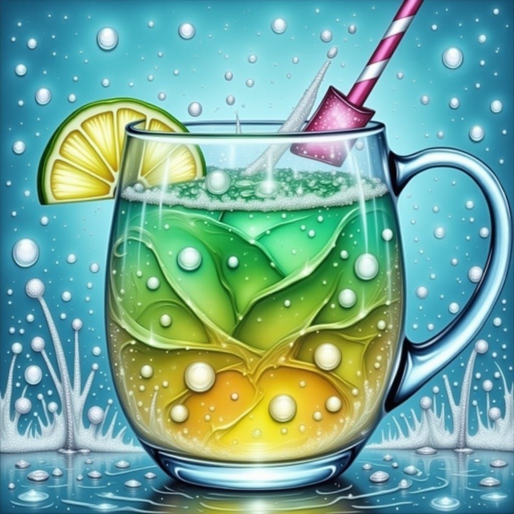 Effervescent Tropical Drink Swirling in Crystal Tankard