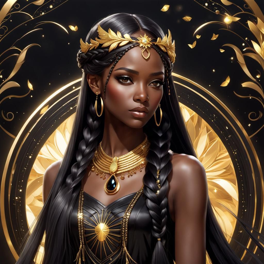 Black and Gold Fairy Portrait in 8k Resolution