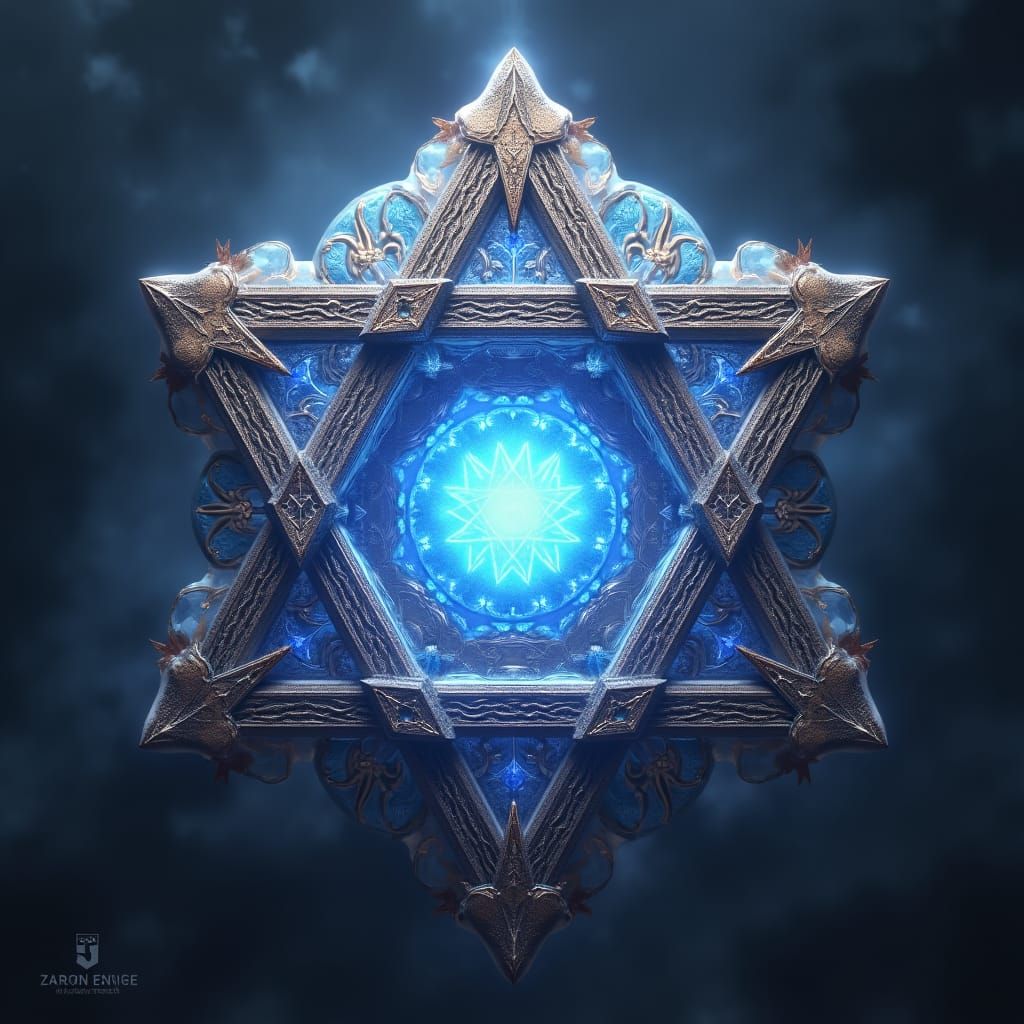 Star of David in Metatron Cube with Blue Glow