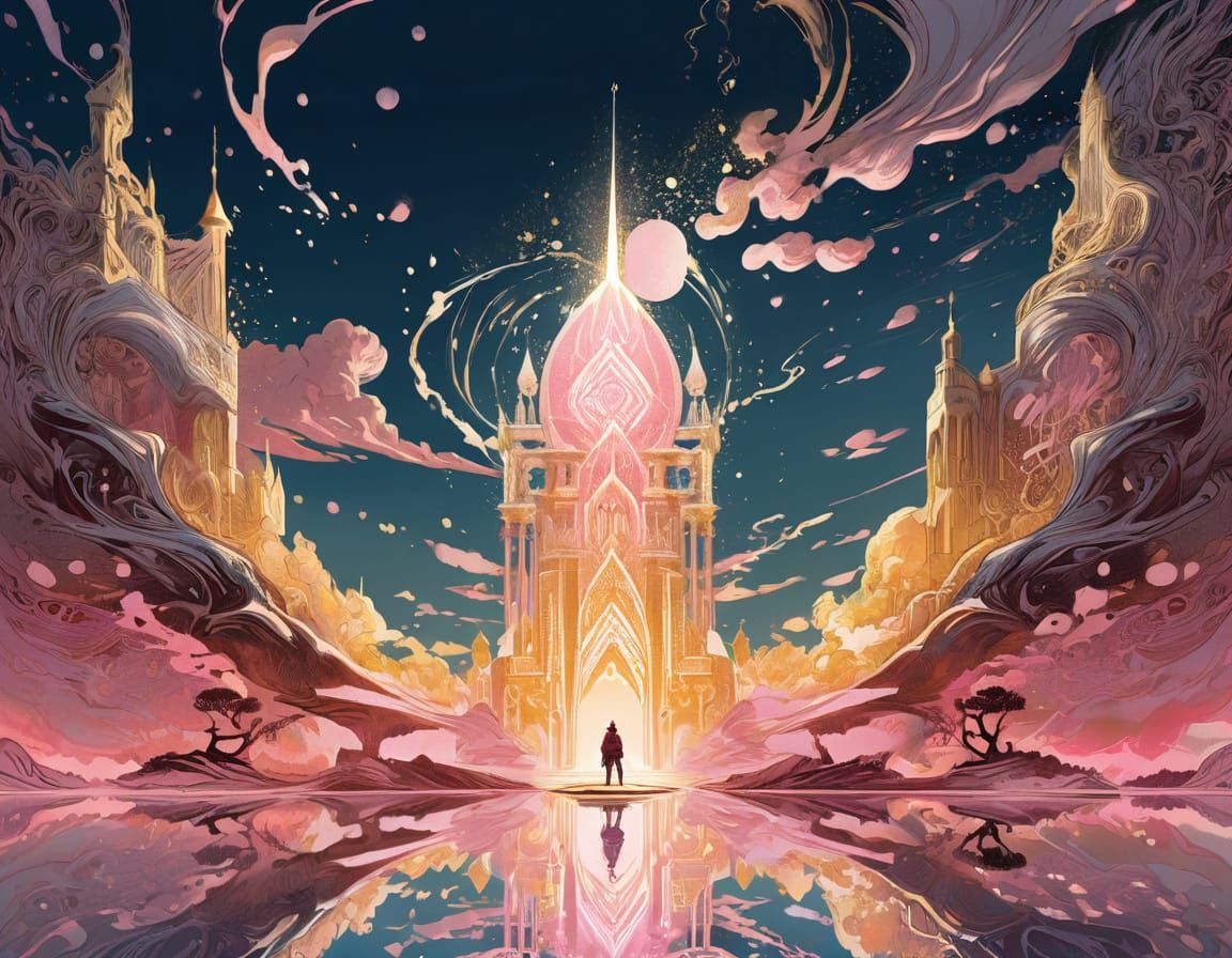 Enchanting Golden Hour Ink Illustration