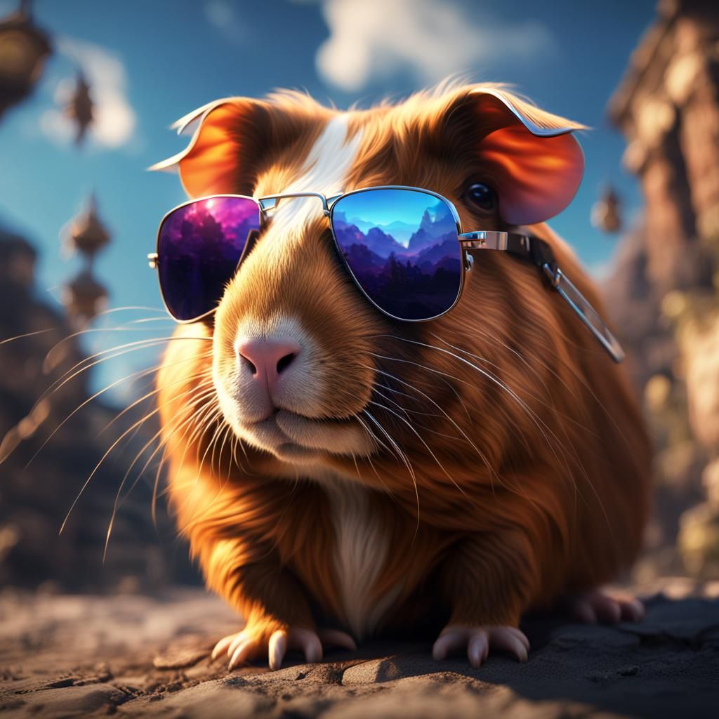 Guinea Pig with Sunglasses in Sunlight