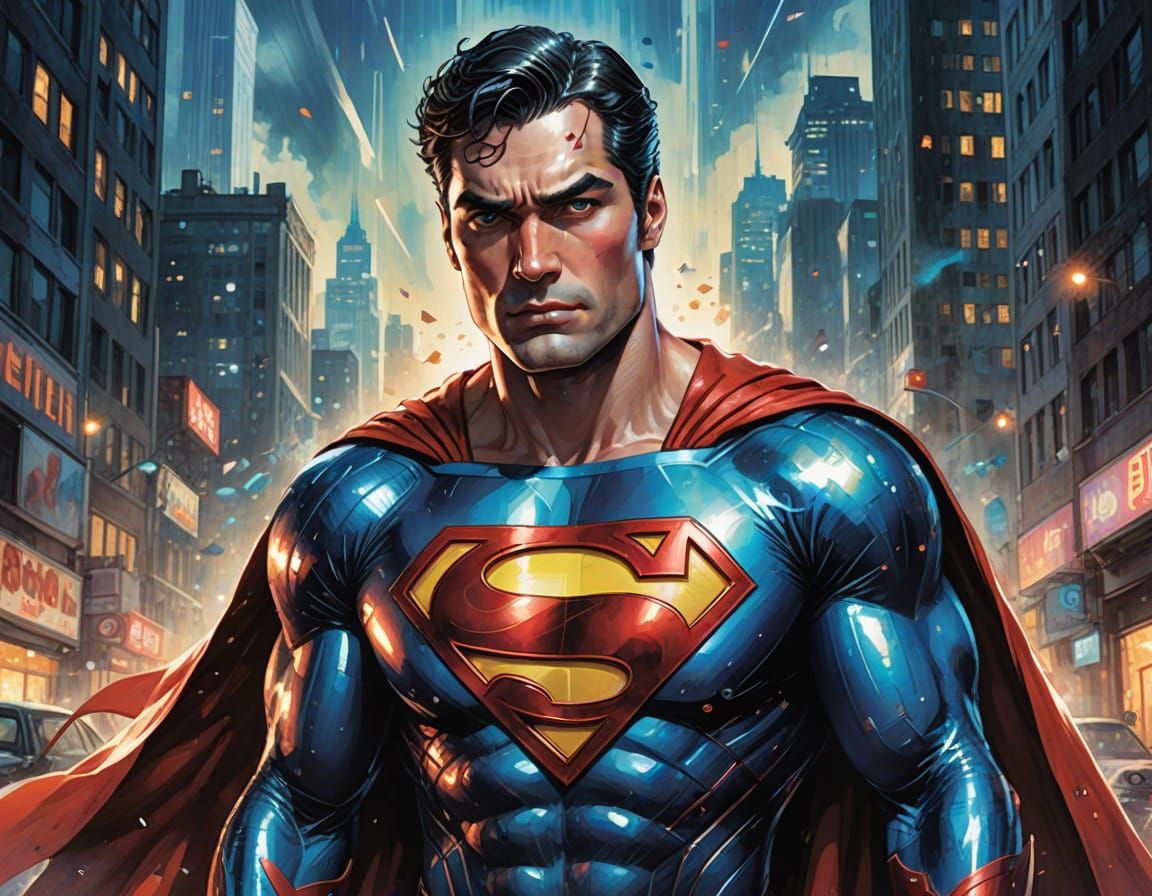 Superman in a Vibrant, Ultra-Realistic Watercolor Illustrati...