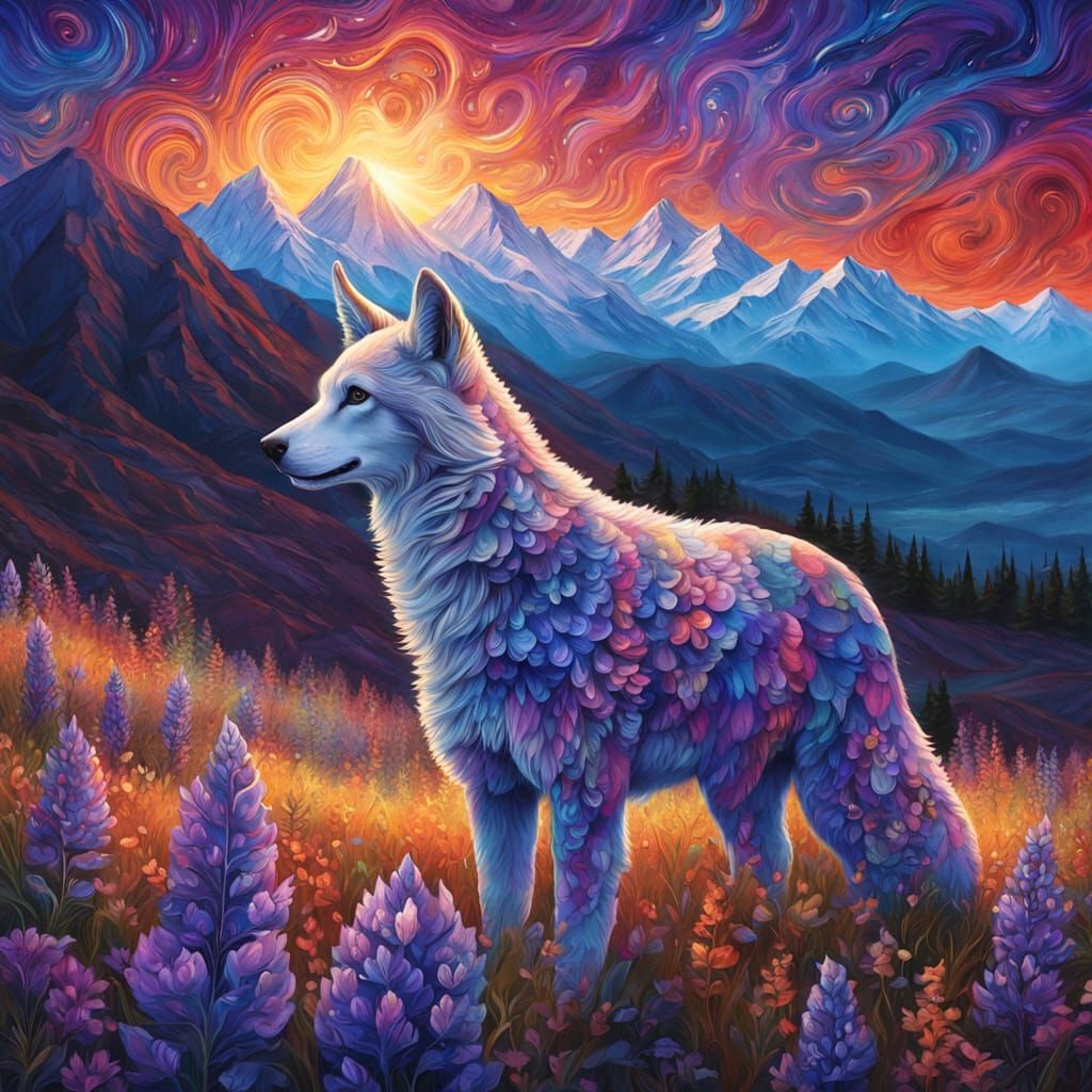 Cosmic Lupine in Andes Mountains with Ethereal Glow