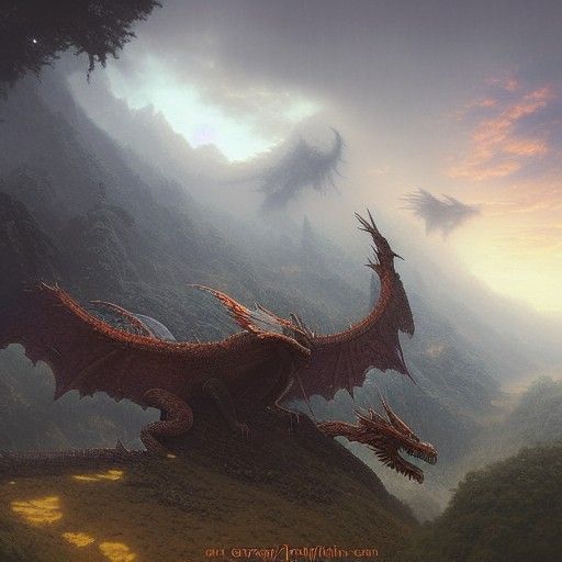 Dragon in Misty Mountains: Ethereal Steampunk Fantasy