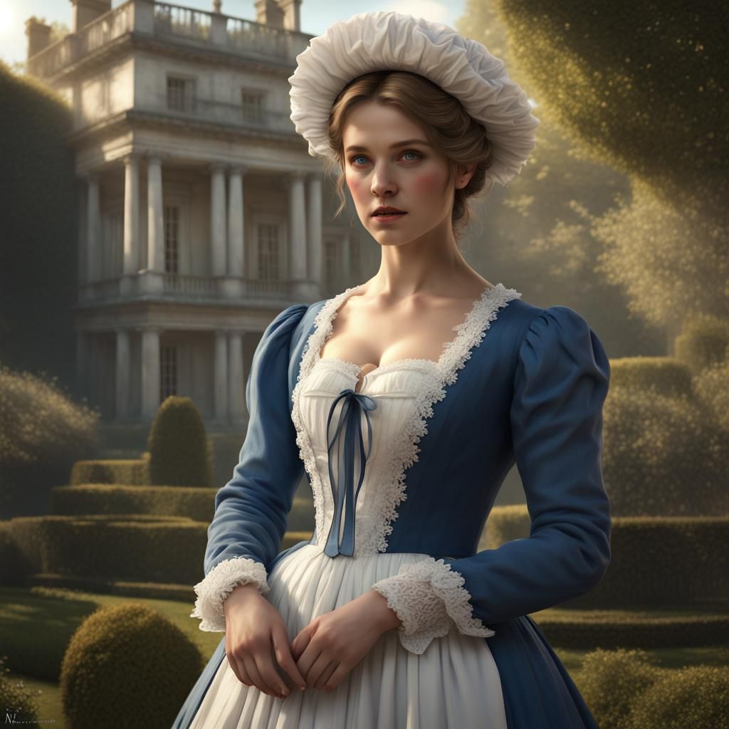 Georgian Woman in Garden: Detailed Matte Painting