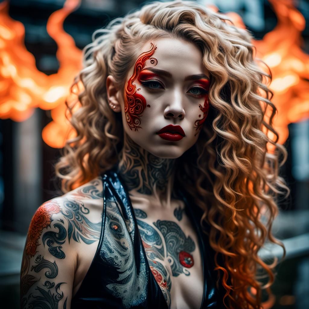 Oni Woman on Hibiya Street with Ghost Flames