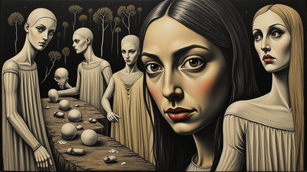 Melancholic Woman Portrait in Surreal Photogravure Style