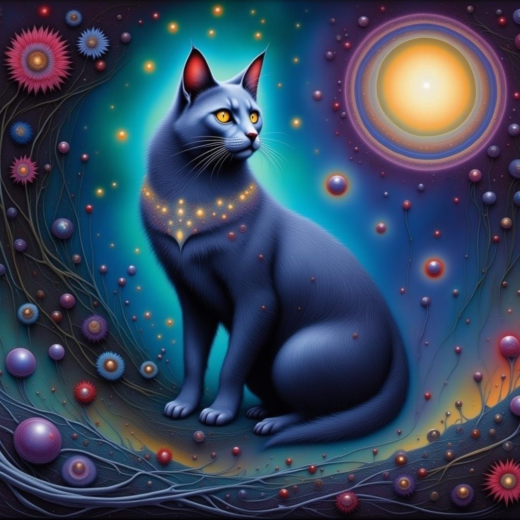 Ethereal Cat with Iridescent Fur