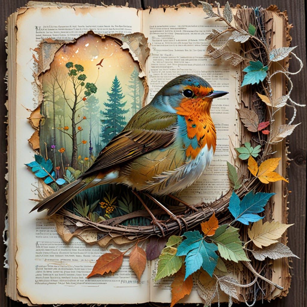 Whispering Shadow Robin in Vintage Woodland