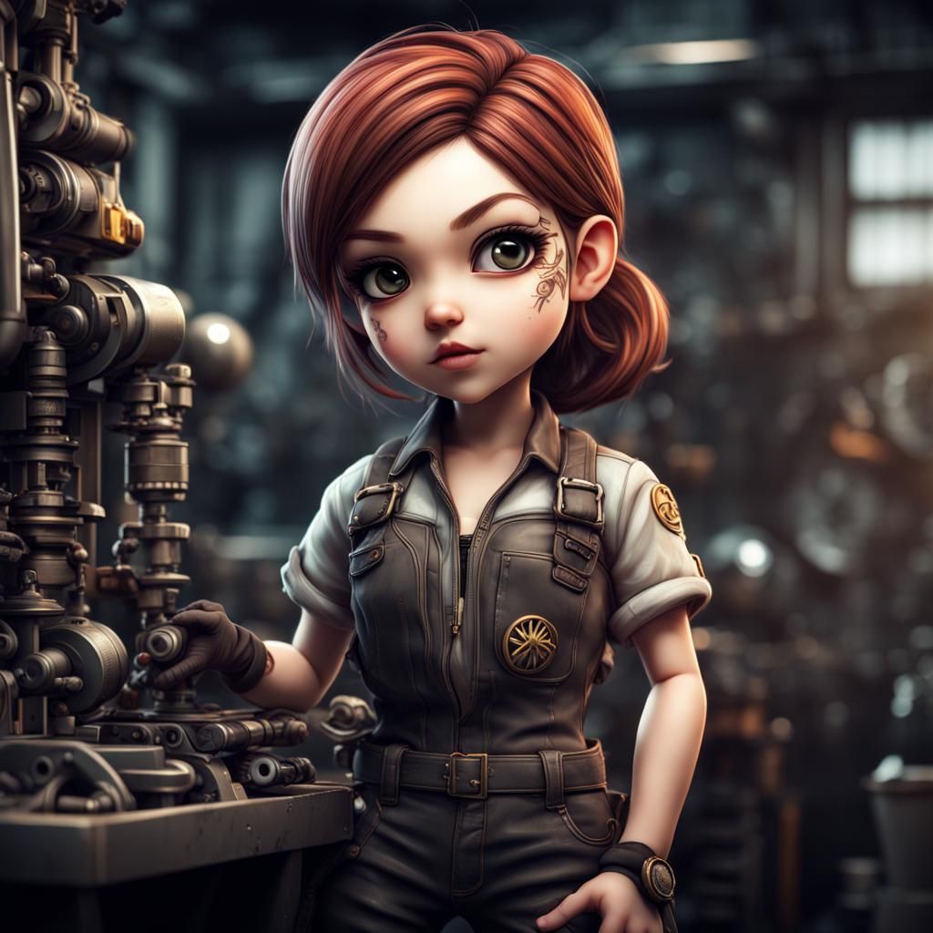 Detailed Chibi Mechanic Girl in HDR