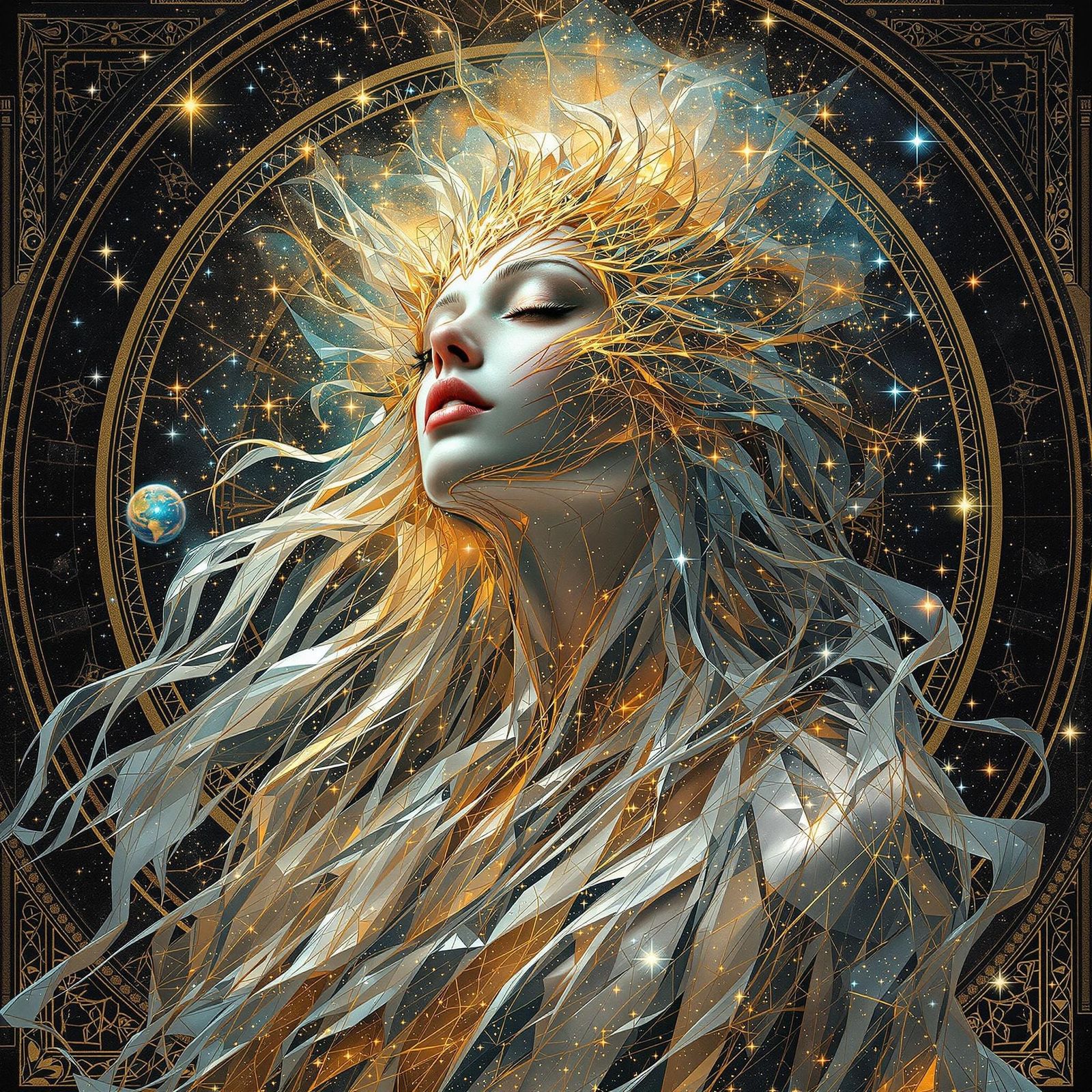 Ethereal Goddess Dissolving into Cosmic Nebula