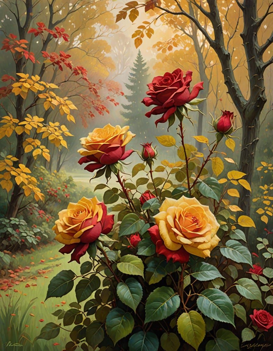 Golden Roses Dance in Autumn's Warm Light