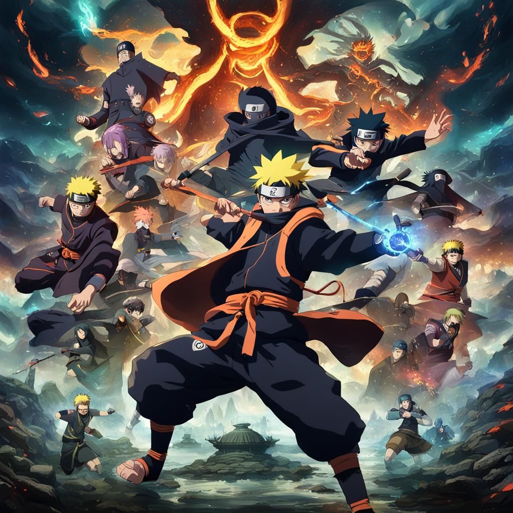 Anime Villain Showdown Poster in Detailed Matte Painting Sty...