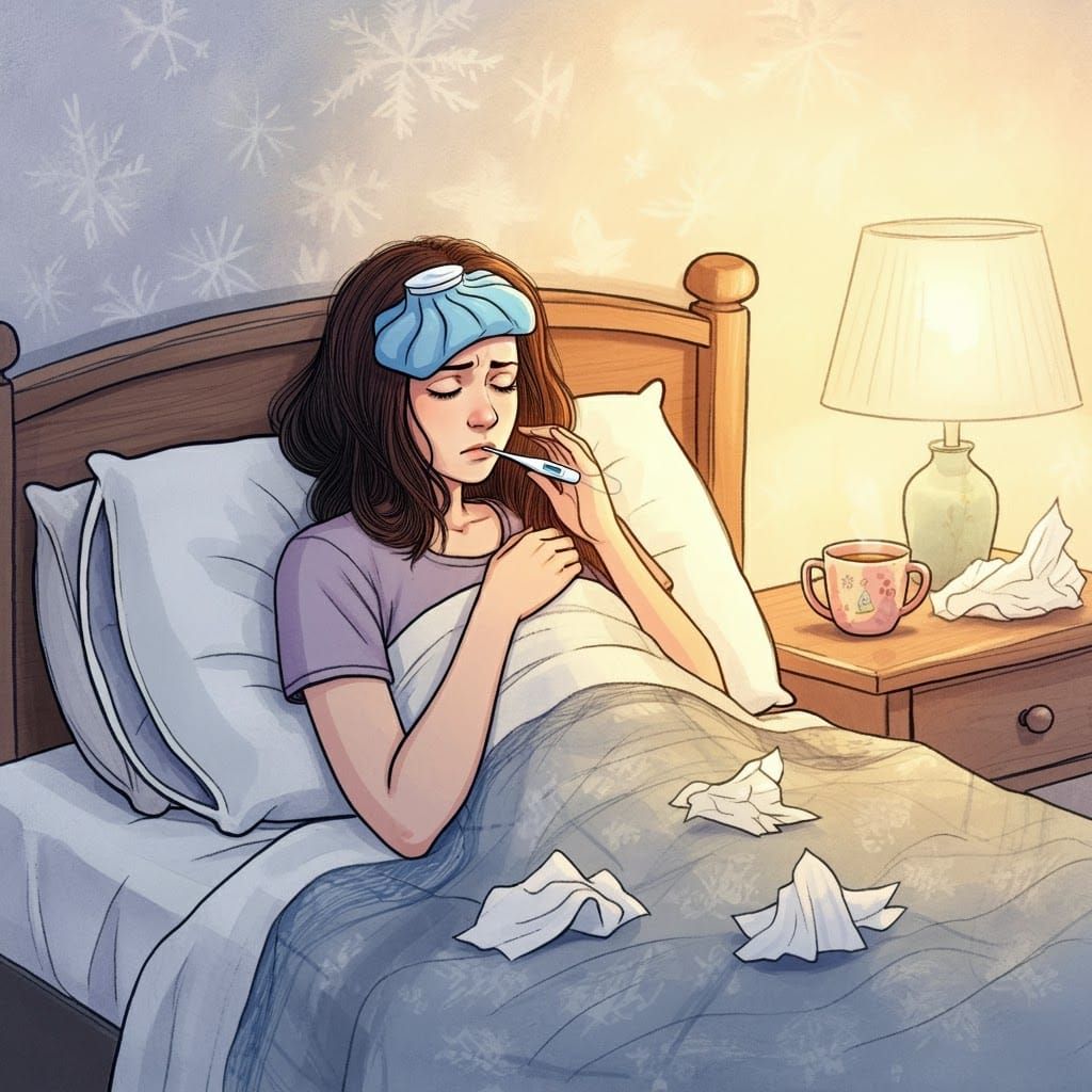 Cozy Relief: Woman with Cold in Bed