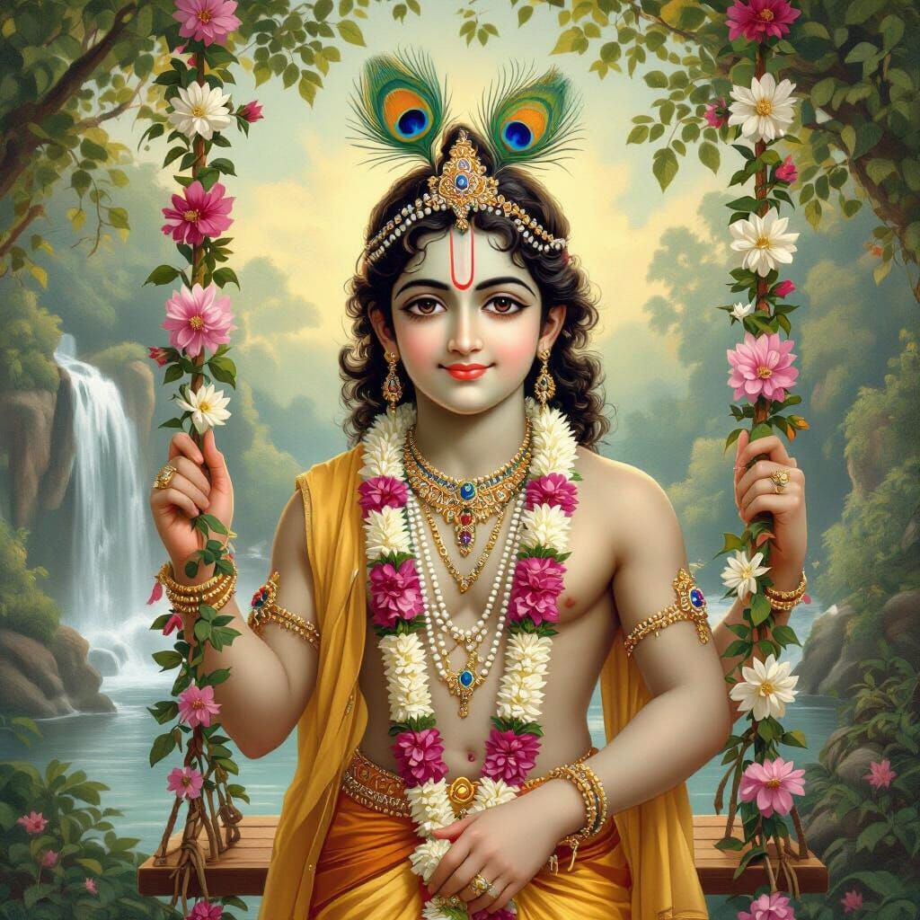 Lord Krishna with Peacock Feather, Raja Ravi Varma Style